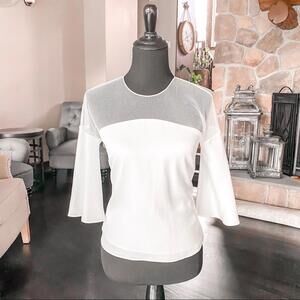 Sachin & Babi Noir White Mesh Panel Bell Sleeve Blouse Size 0 Designer Top